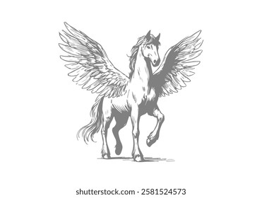 Pegasus winged horse hand drawn sketch vector