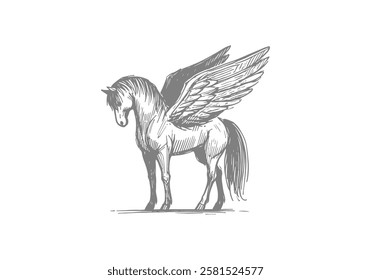 Pegasus winged horse hand drawn sketch vector