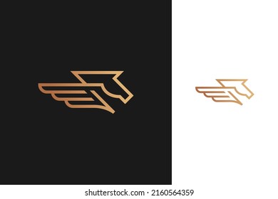 pegasus, winged horse logo design with line outline monoline style