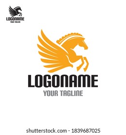PEGASUS, winged horse, logotype, vector illustrations