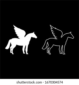 Pegasus Winged horse silhouette Mythical creature Fabulous animal icon outline set white color vector illustration flat style image