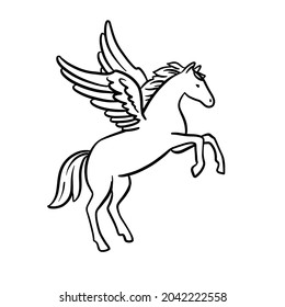Pegasus-flying horse. Hand drawn vector outlineillustration