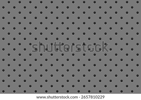 Pegboard peg board gray wall with circle dots, holes in geometric grid pattern. Perforated panel for hooks, diy construction. 