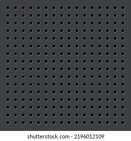 Pegboard or perforated metallic hardboard. Board with spaced holes. Aluminum or steel textured gridwall. Seamless pattern background. Tool organizer in garage workshop vector wallpaper illustration.