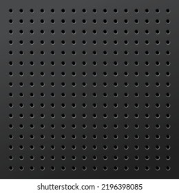 Pegboard or perforated metallic hardboard. Board with spaced holes. Aluminum or steel textured gridwall. Seamless pattern background. Tool organizer in garage workshop vector wallpaper illustration.