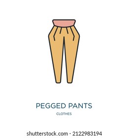 pegged pants icon from clothes collection. Thin outline pegged pants, pants, dress detailed offset lineal color icon isolated on white background. Line vector pegged pants sign, symbol for web and 