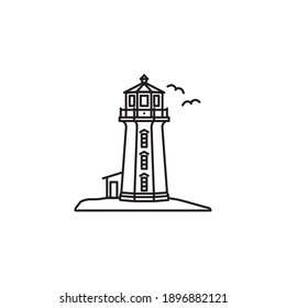 Faro de Peggys Cove en el icono de la línea vectorial de la costa de Nueva Escocia.