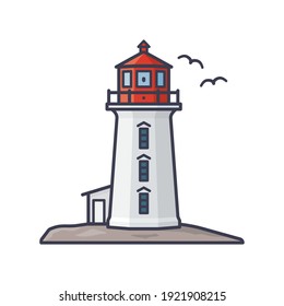 Peggys Cove lighthouse in Nova Scotia isolated vector illustration for Lighthouse Day on August 7.