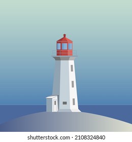 Faro de Peggy's Cove en Nueva Escocia. Ilustración vectorial