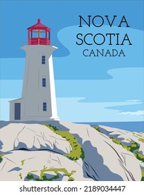 Peggy's cove Lighthouse Nova Scotia poster color vector graphic