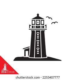 Peggys Cove lighthouse at Nova Scotia coast vector glyph icon.