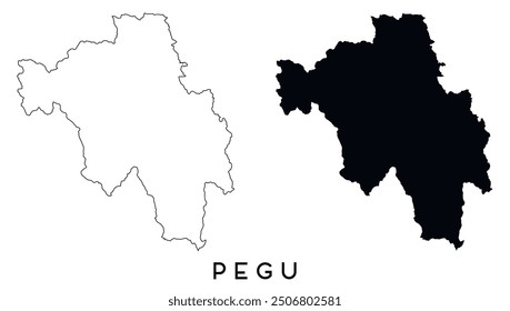 Pegu map outline and black silhouette vector