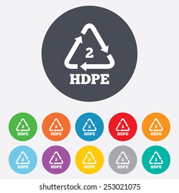 Pe-hd 2 icon. Polyethylene high-density sign. Recycling symbol. Round colourful 11 buttons. Vector