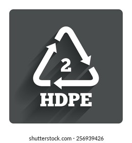 Pe-hd 2 icon. Polyethylene high-density sign. Recycling symbol. Gray flat square button with shadow. Modern UI website navigation. Vector