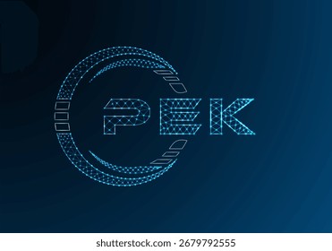 PEK Low-Poly-Buchstaben-Logo, Vektordesign. PEK-Logo-Design mit niedrigem Poly. Low-Poly-Logo