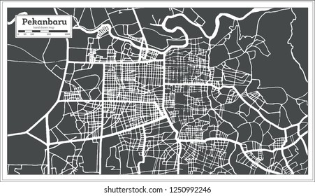Pekanbaru Indonesia City Map in Retro Style. Outline Map. Vector Illustration.