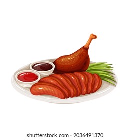 Peking duck chinese cuisine icon. Asian food vector illustration