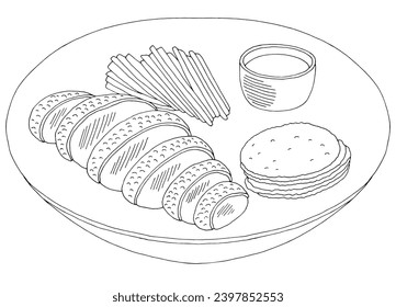 Peking duck graphic black white sketch illustration vector