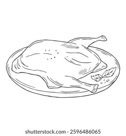 Peking duck ink doodle illustration. Asian food vector. Traditional chinese dish fried poultry