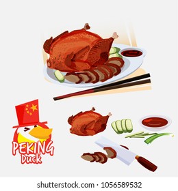 Peking duct . Chinese cuisine concept. food elements. typographic or logo design - vector illustration