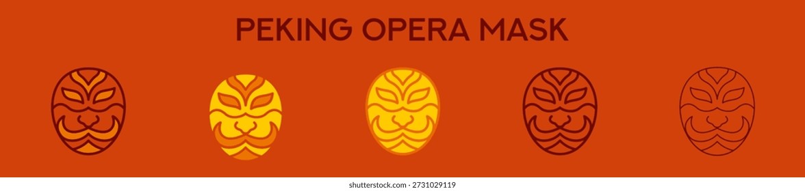 Elemento de la máscara de la ópera de Pekín para el diseño gráfico - estilos múltiples. Ilustración vectorial De Dos Colores Y Negro. Los Diseños Múltiples de Los Iconos Se Pueden Utilizar para El Móvil, Ui, Web