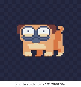 Pekingese. Cute dog. Pixel art cartoon character. Logo pet shop. Video game sprite. Stickers and embroidery design. 80s style. Isolated vector illustration. 