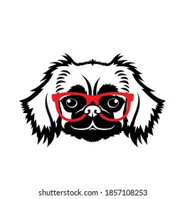 Perro pekingés con anteojos rojos - ilustración vectorial aislada