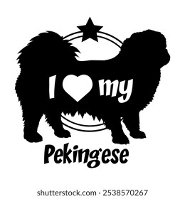 Pekingese perro silueta, me encanta mi perro, perro, razas de perro, logotipo, Vector, silueta, animal, ilustración, icono, signo, negro, mascota,