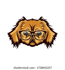Pekingese dog wearing eyeglasses - isolated vector illustration