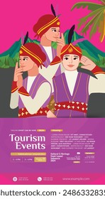 Peksi Moi dance Flat design layout idea for tourism event Indonesian culture