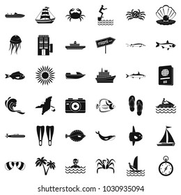 Pelagic icons set. Simple set of 36 pelagic vector icons for web isolated on white background