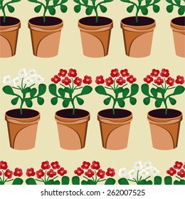 Pelargonium in flowerpot vector seamless background