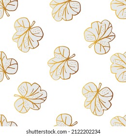 Pelargonium golden floral pattern. Hand-drawn leaves for wedding, wrapping paper and textiles.