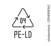 PE-LD 04 recycling code symbol line icon. Plastic recycling vector low density polyethylene sign. Line design. Editable stroke