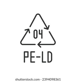 Icono de línea de símbolo de código de reciclaje PE-LD 04. Signo de polietileno de baja densidad vectorial de reciclado de plástico. Diseño de línea. Trazo editable