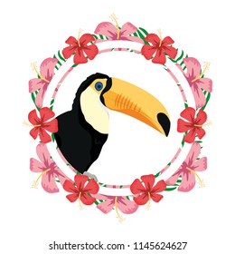 pelican animal inside circle flowers branches
