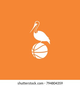 PELICAN AND BASKETBALL VECTOR LOGO TEMPLATE