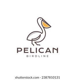 pelican bird big beak simple line style minimal colored modern logo design vector icon illustration