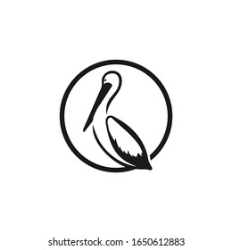 Pelican Bird With Cirlce Concept Outline Drawing Logo Design Vector Illustration