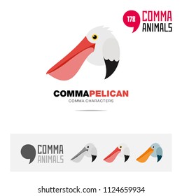 Pelican bird concept icon set and modern brand identity logo template and app symbol based on comma sign