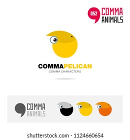 Pelican bird concept icon set and modern brand identity logo template and app symbol based on comma sign