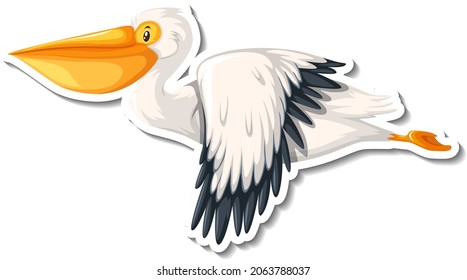 Pelican bird flying cartoon sticker illustration