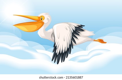 Pelican bird flying in the sky illustration