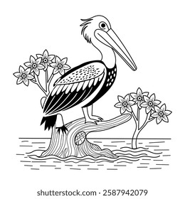 Pelican bird illustration in vintage style