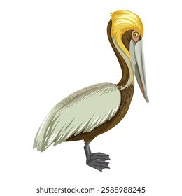 Pelican bird isolated on white background. Cartoon vector illustration