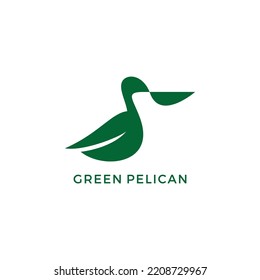 pelican bird with leaf logo design