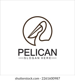 Pelican bird logo design, line art pelican bird logo vector illustration template
