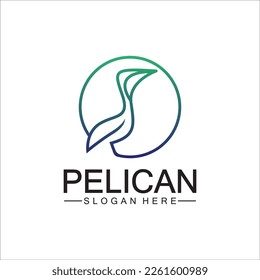 Pelican bird logo design, line art pelican bird logo vector illustration template