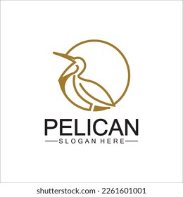 Pelican bird logo design, line art pelican bird logo vector illustration template