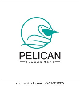 Pelican bird logo design, line art pelican bird logo vector illustration template
